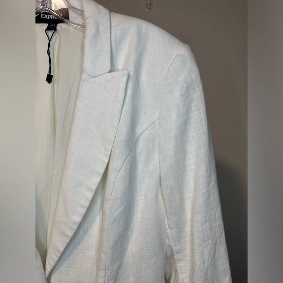 Express Linen Blend Cream Cropped Preppy Costal Blazer Women’s Sz M - Picture 6 of 8